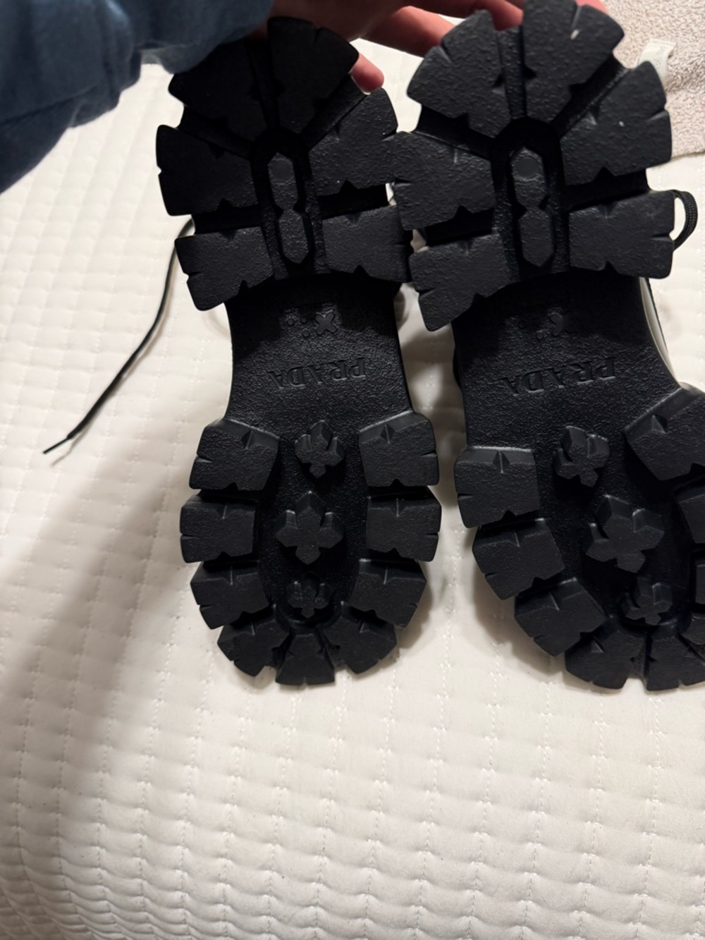 Prada Black Leather Lug Combat Boots with Removable Pouch - Picture 3 of 3